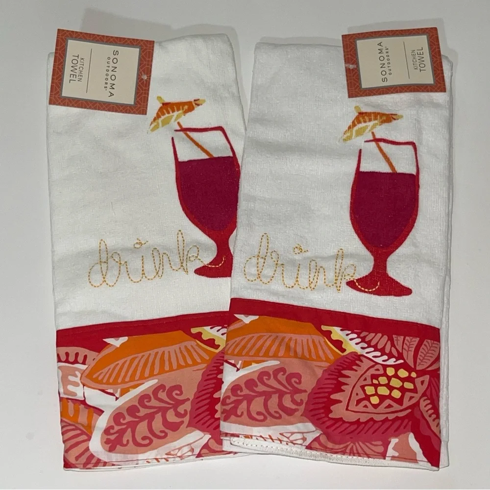 Sonoma Outdoors Kitchen Drink Cocktail White Paisley Towel